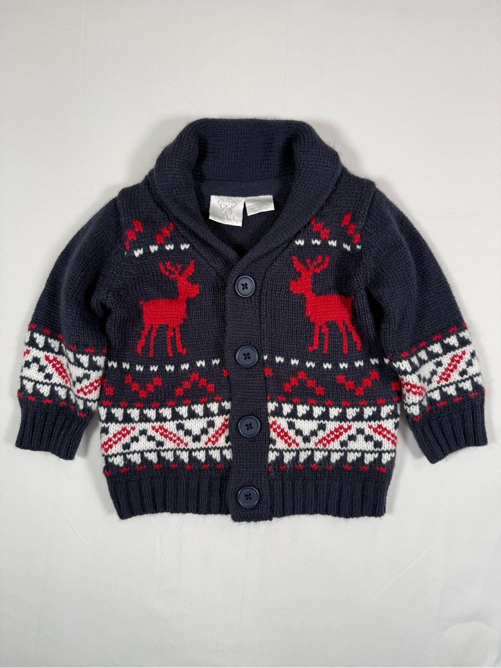 KOALA KIDS Baby Reindeer Fair Isle Shawl Cardigan 9M Christmas Holiday Winter
